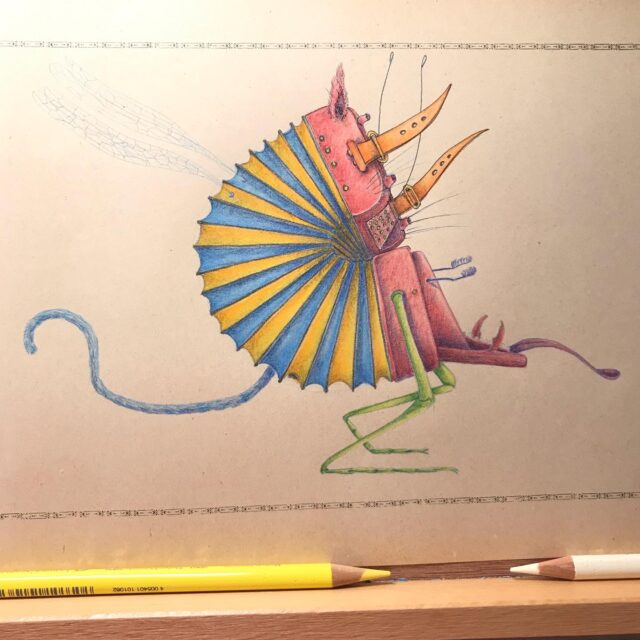 Mesdames, messieurs&nbsp;:

Le Chanillonéon flonflonant&nbsp;!
Mâle et femelle.

#entomomusik #insectesimaginaires #insectoïduslasuite #musicalidus #coiiiiiiiiiiiin